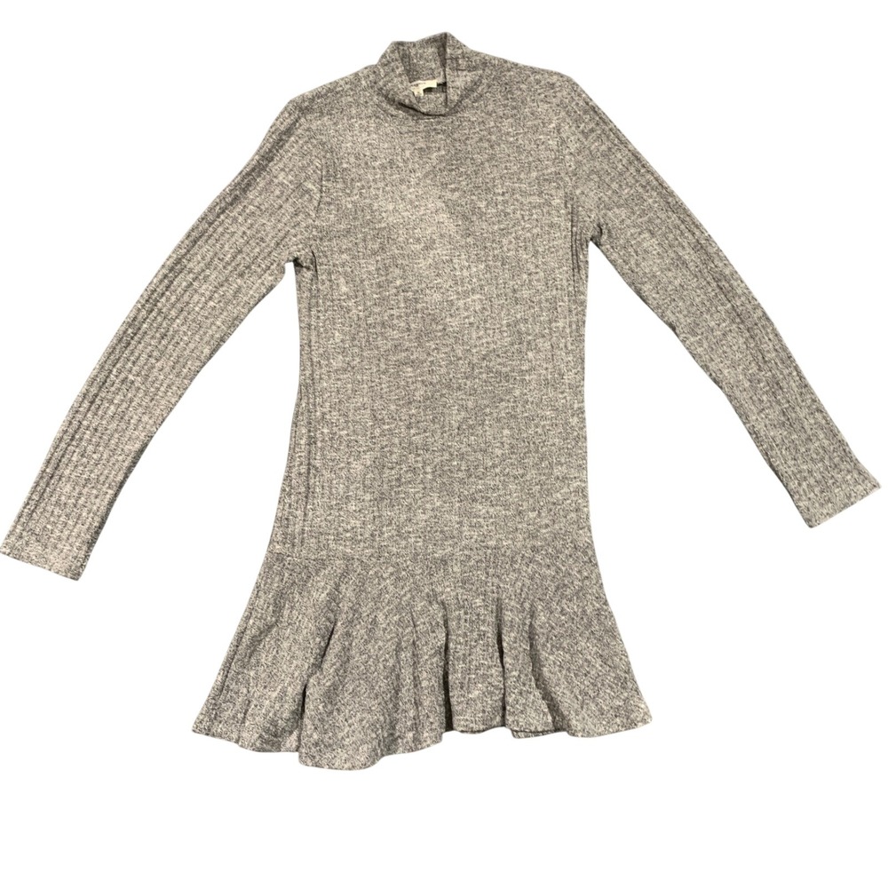 Hayden LA Drop Waist Gray Ribbed Mock Neck Ruffle Hem Knit Dress Womens M